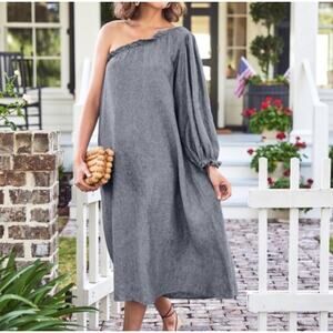 LAKE Women's Blue Milly Linen One Shoulder Dress Chambray Size XXL